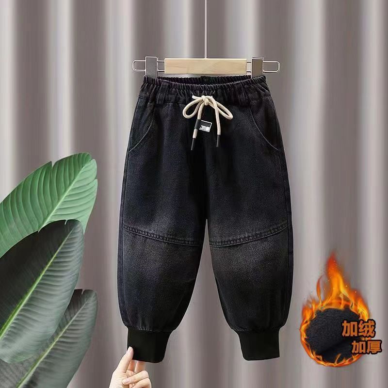 长棉牛仔裤一体绒童装裤子保暖厚