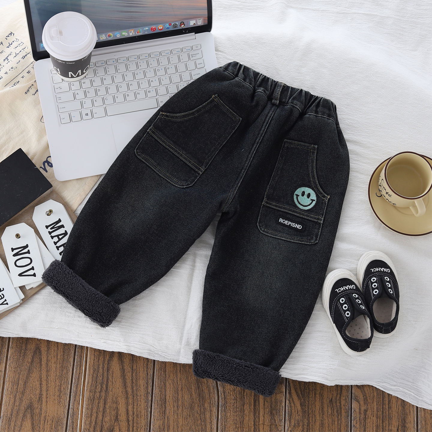 儿童冬季新款加厚羊羔绒软牛仔裤