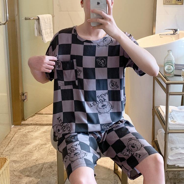 男士短袖短裤人造棉棉绸