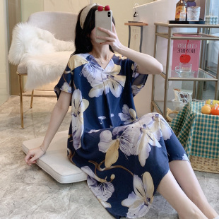 性感人造棉连衣裙日系宫廷风绵绸睡衣家居服 春秋棉绸睡裙女夏薄款