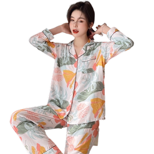 棉绸睡衣女夏季绵绸长袖可外穿家居服人造棉夏天2025年新款套装