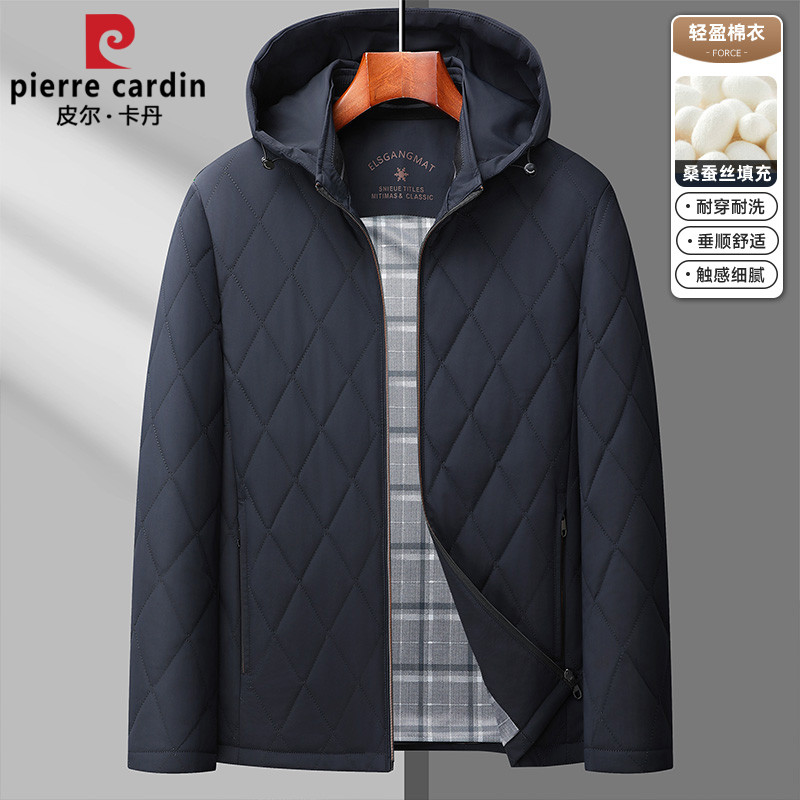 皮尔卡丹爸爸装桑蚕丝棉衣男轻便舒适休闲夹克防风保暖风衣外套男