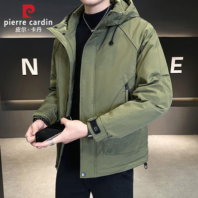 皮尔卡丹冬季连帽棉衣工装夹克男