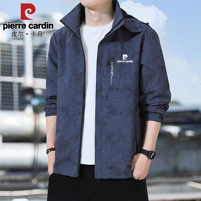皮尔卡丹外套男宽松大码春秋季时尚运动冲锋衣男士飞行休闲夹克男