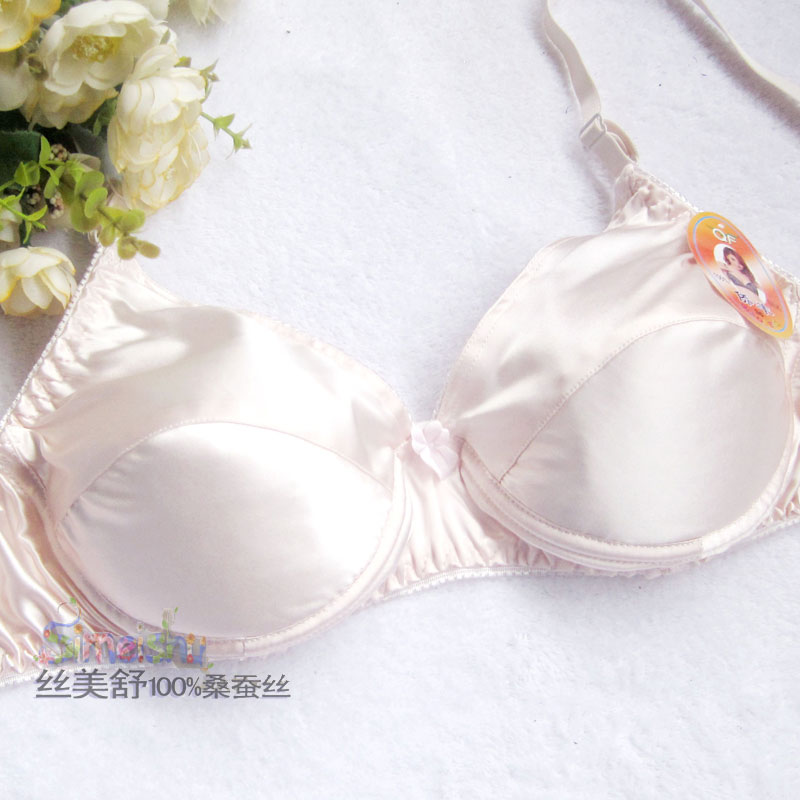 正品白菜价 超薄绵垫真丝文胸100%桑蚕丝内衣女夏薄款防凸点透气