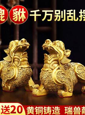 貔貅招财摆件公母一对聚财旺财客厅玄关办公室装饰客厅黄铜工艺品
