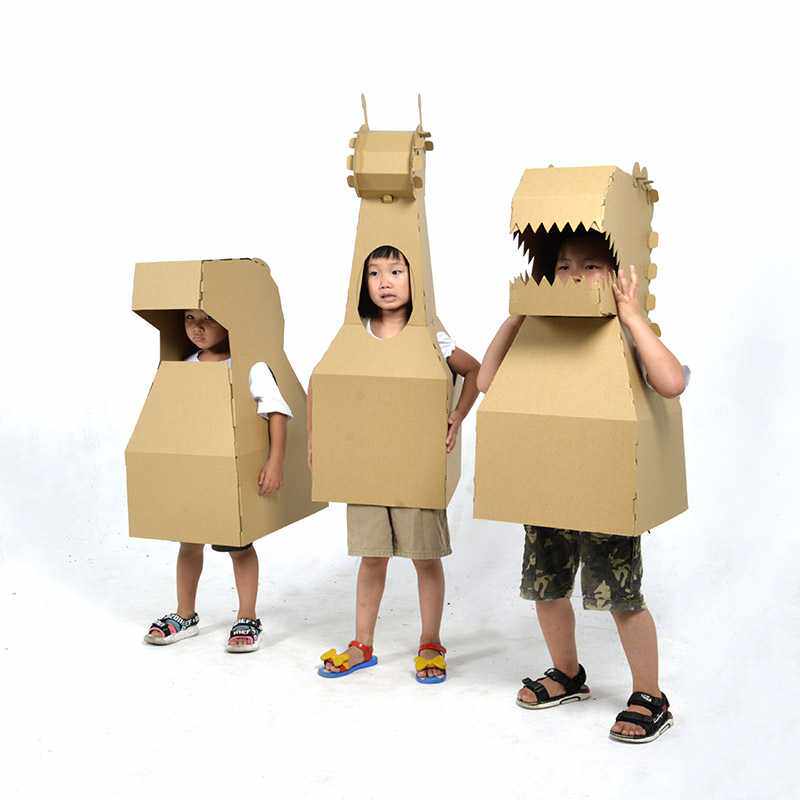 幼儿园儿童可穿戴纸板玩具大号纸箱纸壳皮手工制作玩具创意拼插涂