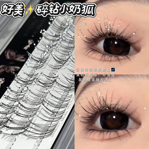 碎钻小奶狐假睫毛自然毛流感单簇分段满天星上镜假睫毛HERORANGE