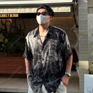 【大重码】夏季冰丝感痞帅大码复古薄款宽松潮流港风上衣休闲衬衫