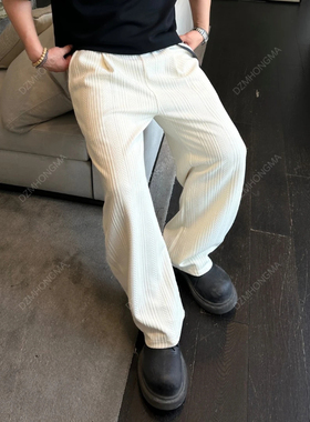 【大重码】纹理感腰带拖地弯刀裤休闲宽松男春秋运动白色休闲裤