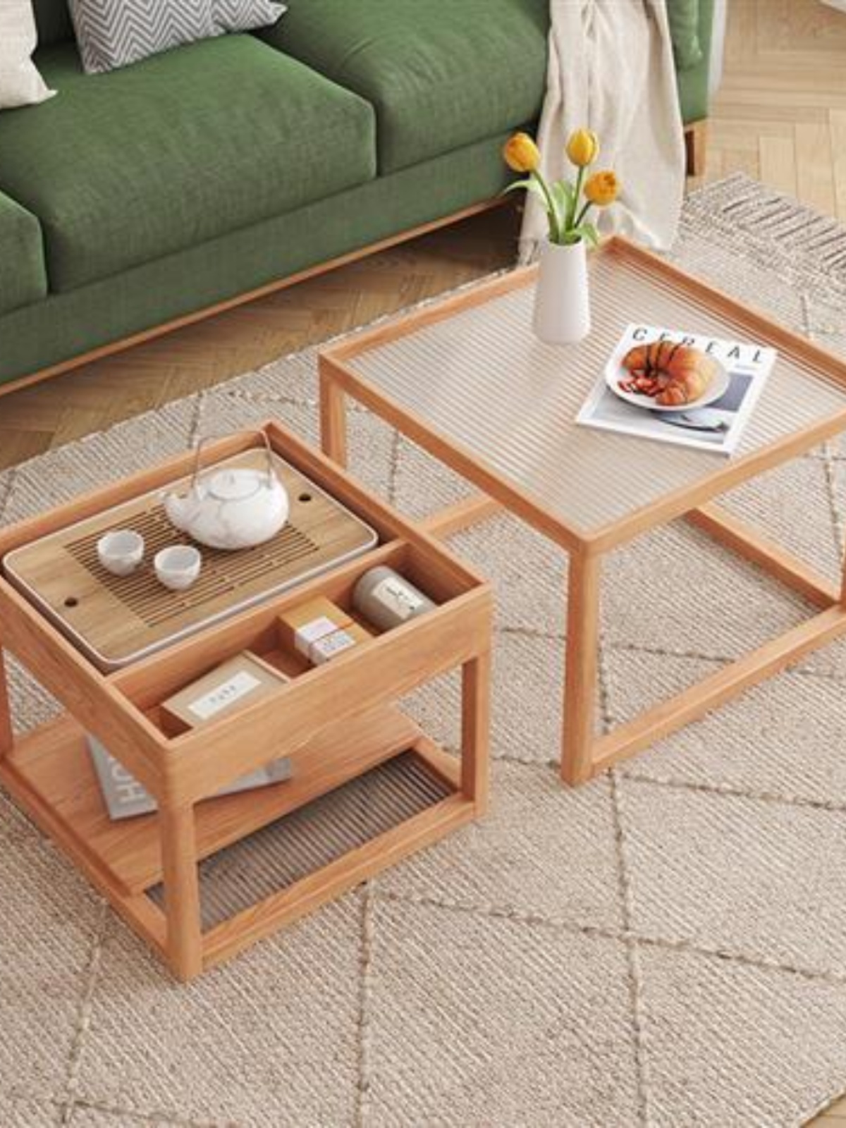 新品H卡吉日式木方形茶几客厅小户型家用方几角几简约北欧玻璃