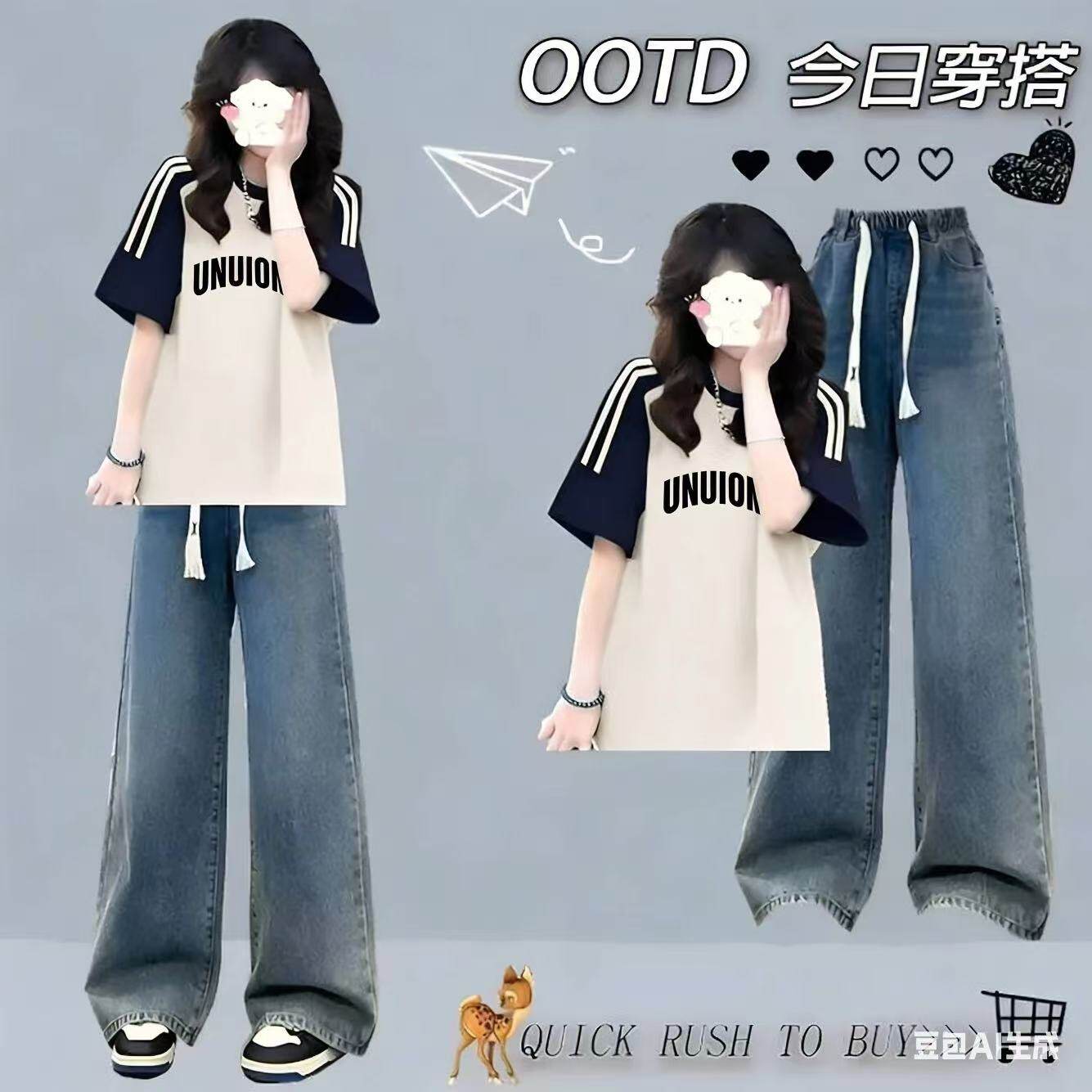 初中学生夏季运动套装少女孩大童夏装穿搭一整套高中学生两件套装