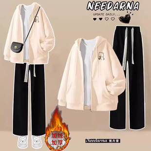 13-15岁中学生卫衣冬装三件套装16初中高中生春秋开衫外套女上衣