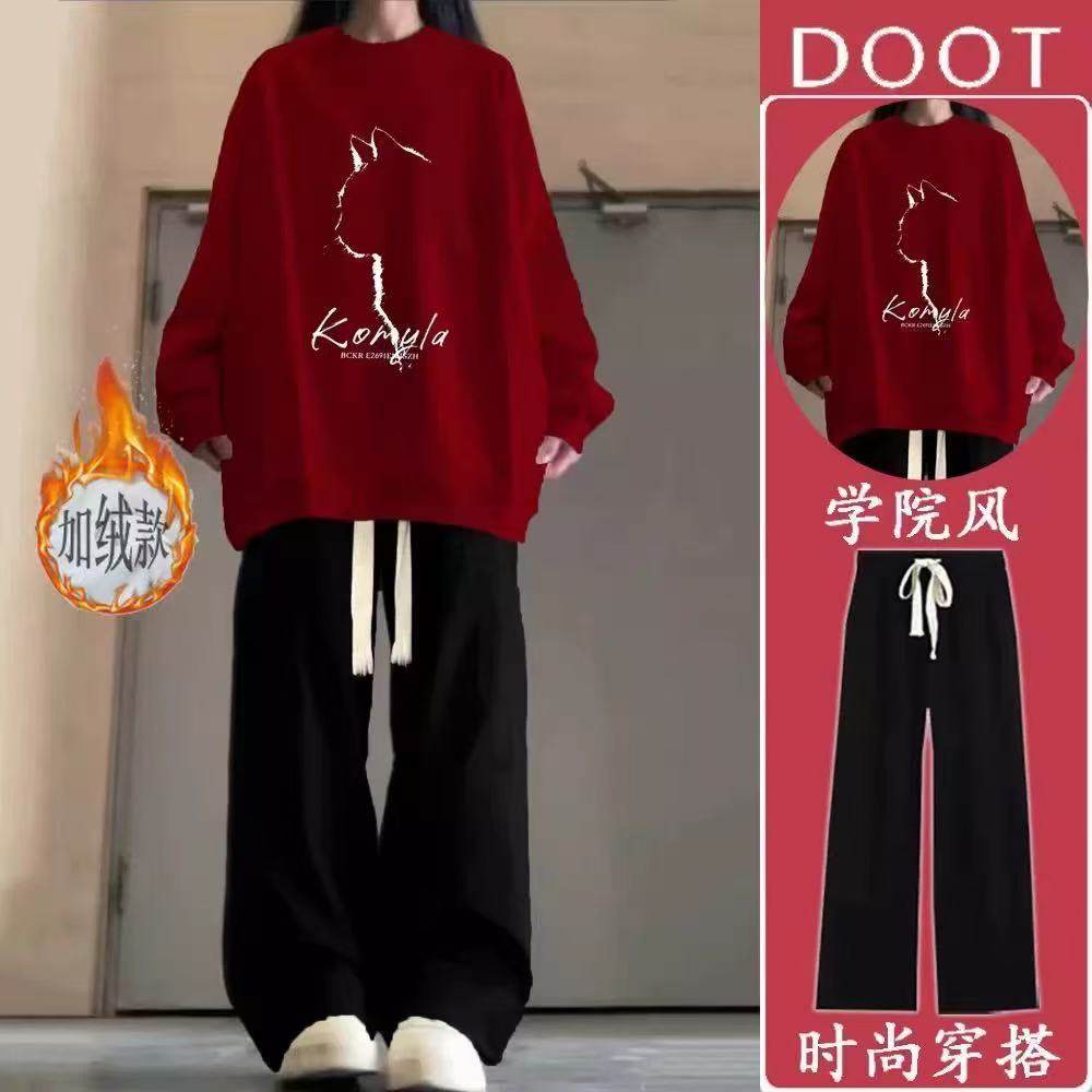 女大童套装学生休闲运动套装过年衣服初中少女本命年红色卫衣冬装