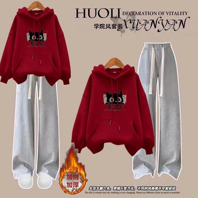 2026新款高中学生加厚牛仔裤少女初中生秋冬季加绒卫衣女两件套装