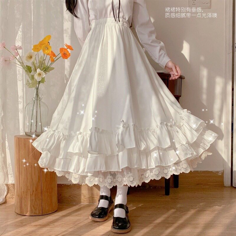 学院风超仙双层复古法式荷叶边a字裙赫本风小众拼接设计感女长裙