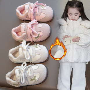 女童鞋子2025新款秋冬季儿童软底加绒运动鞋女宝休闲鞋中童棉鞋潮