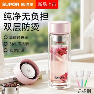 苏泊尔新款纤巧小容量便携双层高硼硅玻璃杯女士高颜值办公室杯子