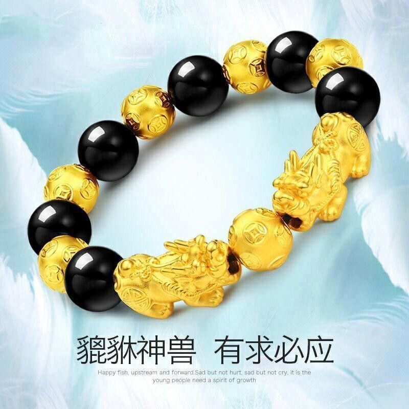 时尚新款貔貅手链黑曜石男女招财旺运成熟感男女时尚手串首饰霸气