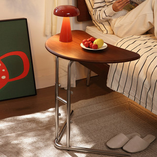 包豪斯实木小茶几中复古风可升降嵌入式沙发边卧室床头置物架桌子