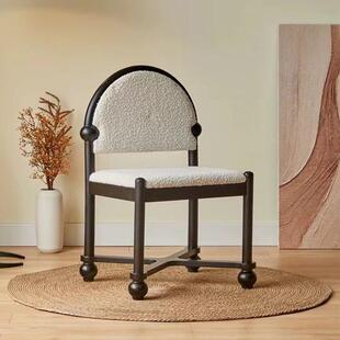 奶油风餐椅家用现代简约复古休闲圆球椅北欧中古法式设计师化妆椅