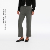 运动裤 子女春秋季 灰色直筒裤 oneup磨毛羊毛九分裤 运动健身瑜伽裤