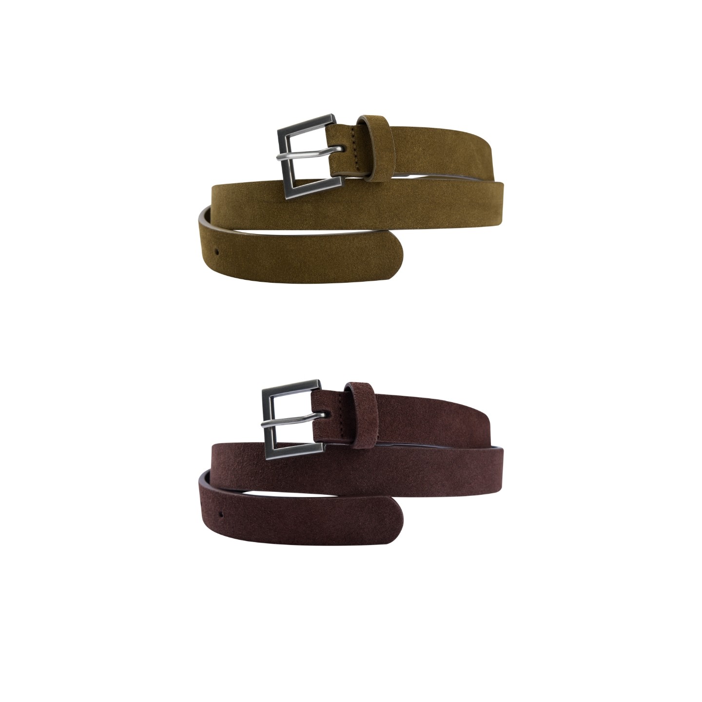 oneup简约哑光质感反绒皮方头皮带女美式复古牛皮革真皮腰带