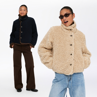 oneup双面穿灯芯绒羊羔毛外套