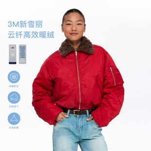 oneup3M新雪丽复古飞行员夹克短款棉服外套女冬季加厚保暖棉衣