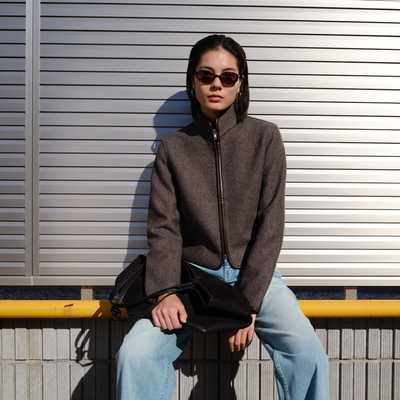 oneup复古羊毛修身毛呢外套