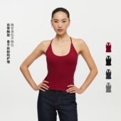 oneup可拆卸带胸垫弹力红色吊带挂脖背心女夏外穿运动健身瑜伽服