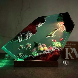 外贸爆款树脂溶洞海洋木制小夜灯 家居装饰手工DIY变色氛围小夜灯