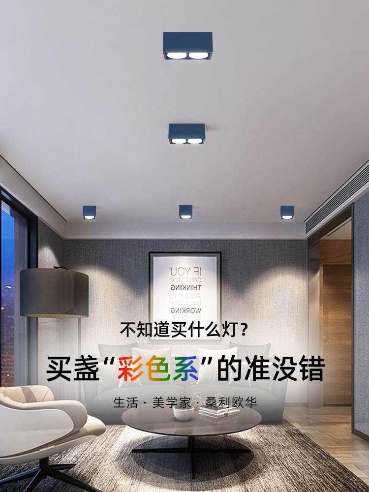 明装筒灯客厅无主灯照明方形盒子灯双头斗胆灯玄关格栅灯吸顶射灯