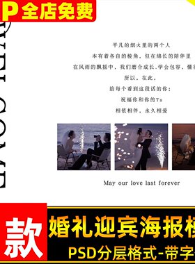 简约创意婚礼照片墙海报设计psd模板迎宾简洁文字排版ps设计素材