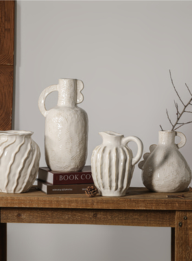 复古陶瓷花瓶侘寂粗陶罐新中式手工民宿茶室酒店摆件禅意古朴