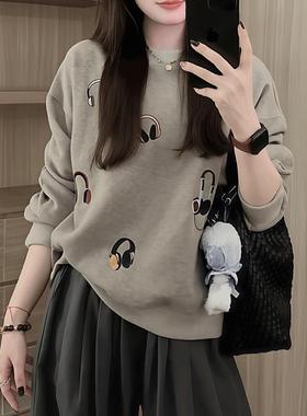 秋季巨好看长袖卫衣女2025爆款大码胖MM时尚洋气宽松慵懒chic上衣