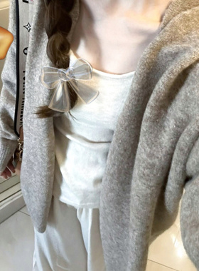 温柔慵懒风~燕麦色针织开衫女2025早秋新款宽松百搭软糯外套上衣