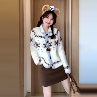 费尔岛毛衣女秋冬加厚开衫外套慵懒松弛感毛线衣高级感长袖上衣ke