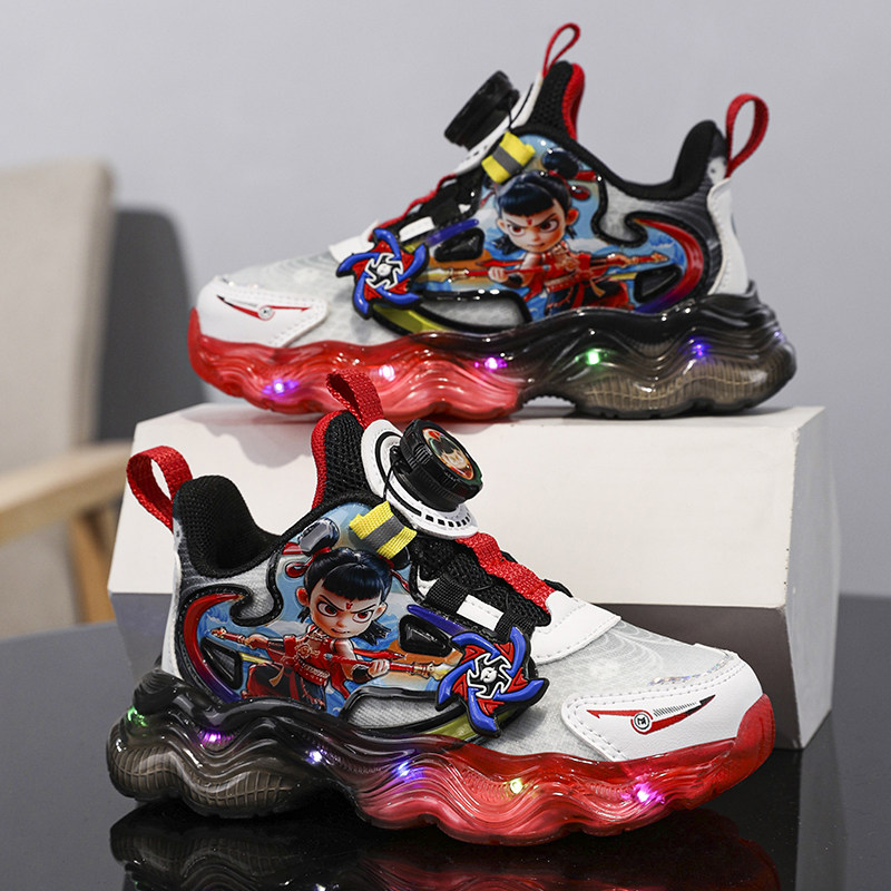 男童鞋子2025新款春夏季软底儿童哪吒运动闪光亮灯网面鞋旋转纽扣,童鞋/婴儿鞋/亲子鞋,运动鞋,淘宝优惠券,粉丝福利购,淘宝优惠卷