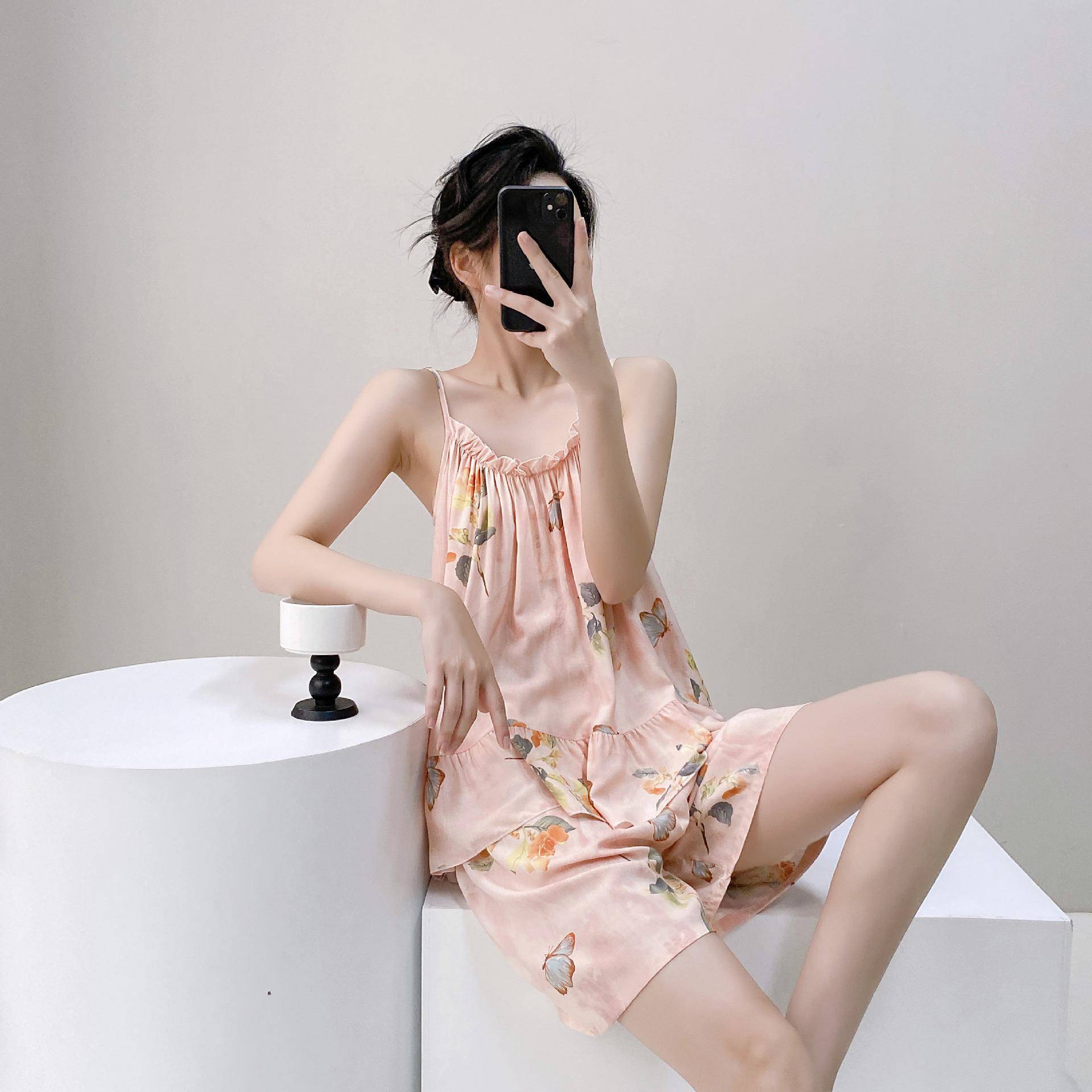 春新款绵绸吊带睡衣女士夏季无袖背心小清新甜美可爱可外穿家居服