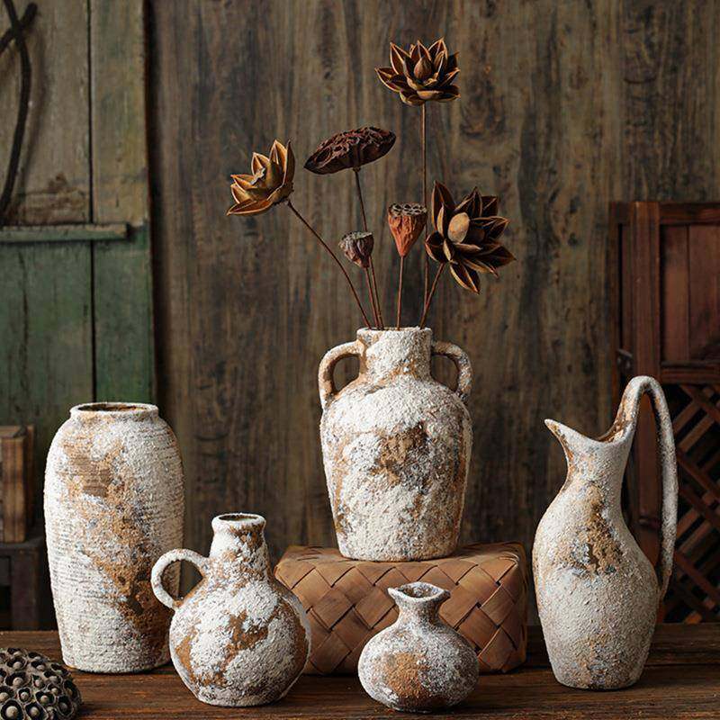 复古侘寂风陶瓷花瓶玄关电视柜斑驳老旧粗陶罐民宿插花装饰品摆件,家居饰品,装饰摆件,淘宝优惠券,粉丝福利购,淘宝优惠卷