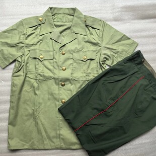 80年代83式短袖套装老式浅绿色衬衣橄榄绿裤子收藏夏服库存品3536