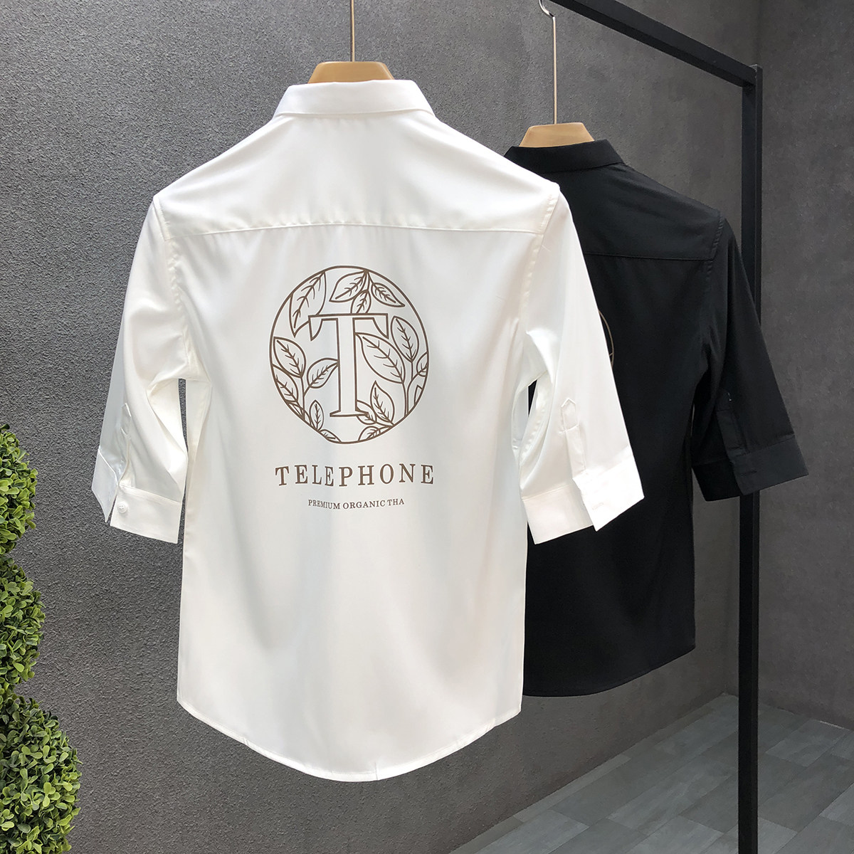 衬衫男短袖潮牌痞帅发型师潮牌男装印花中袖衬衣2022夏季五分袖