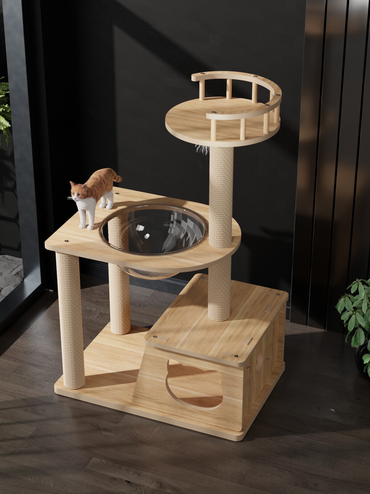 猫爬架猫窝猫树一体猫架子猫咪抓树通天柱太空舱小型大型实木跳台