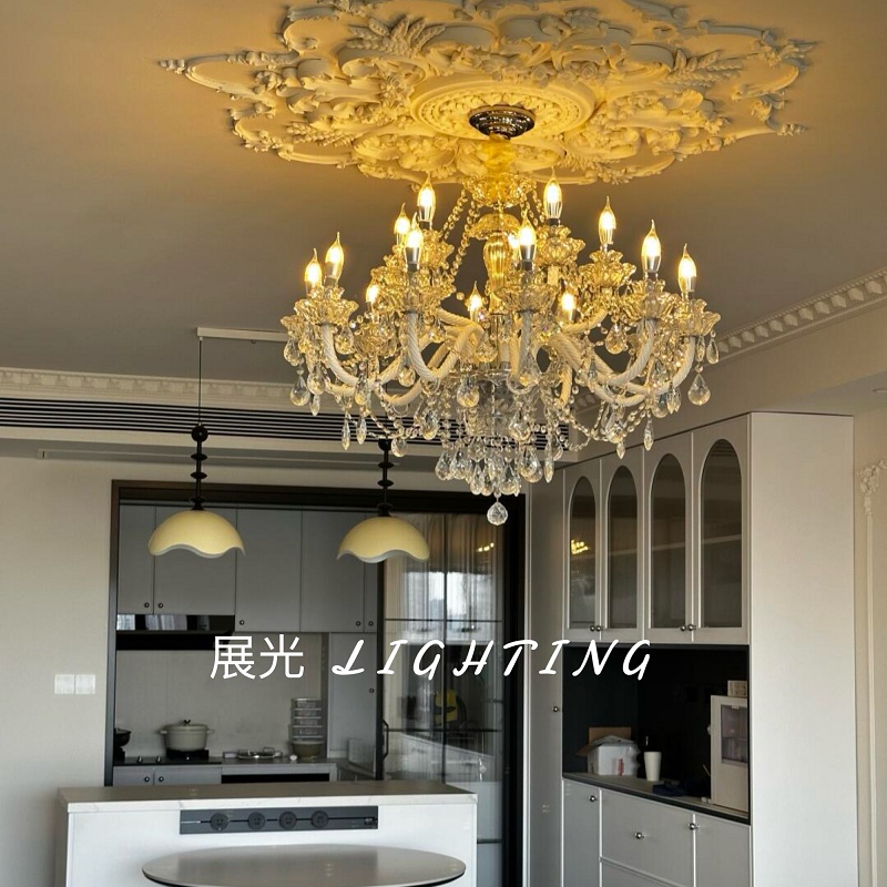 轻法式奶油风水晶客厅卧室吊灯