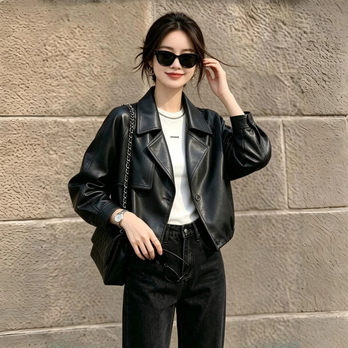 长袖机车服洋气皮夹克皮衣外套女