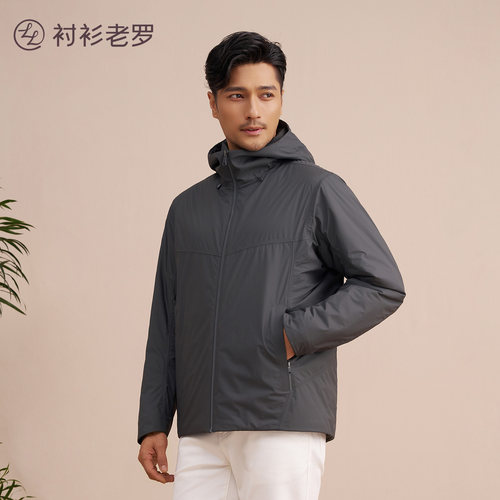 衬衫老罗轻量化蓄热保暖连帽棉服