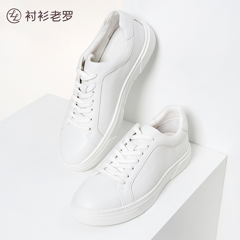 衬衫老罗小白鞋男厚底白色轻便休闲板鞋真牛皮男鞋子250X0S315N