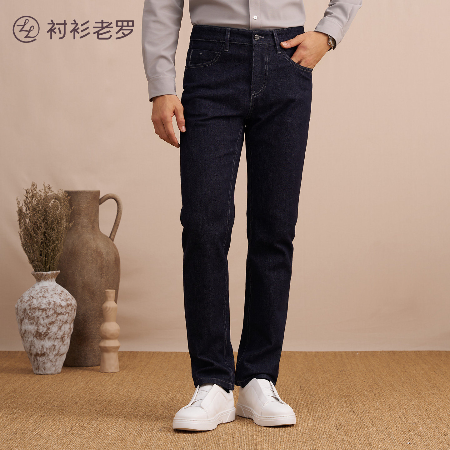 衬衫老罗原色高弹莱卡直筒牛仔裤图片