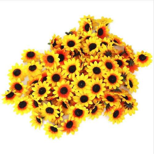 100pcs Lifelike Artificial Plastic Yellow Sunflower Heads Ho